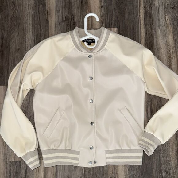 Central Park West Spencer Varsity Cream Bomber Jacket, Small - Picture 4 of 8